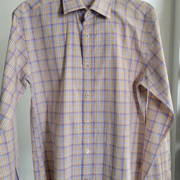 CLEARANCE - Men's Bugatchi Julian Shaped Fit Plaid Linen Shirt (Size: S/M) - Picture 6 of 12